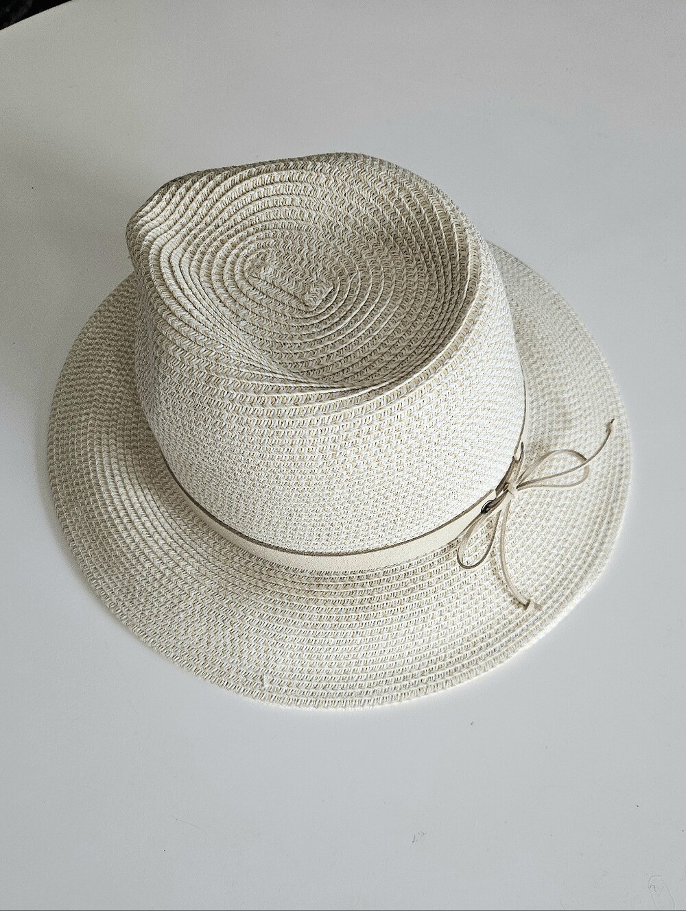NWOT Lucky Brand Woven Panama Sun Hat With Leather Bow Tie Detail